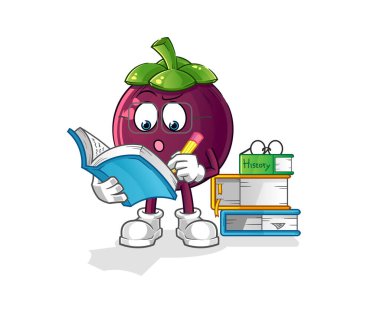 Mangosteen maskot eğitimi alıyor. çizgi film vektörü