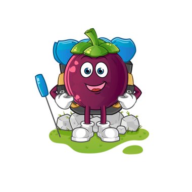 Mangosteen kamp maskotu olur. çizgi film vektörü