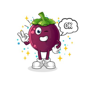 Mangosteen kabul ediyor maskot. çizgi film vektörü