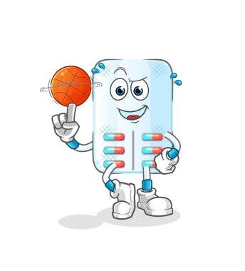 ilaç basketbol maskot oynuyor. çizgi film vektörü