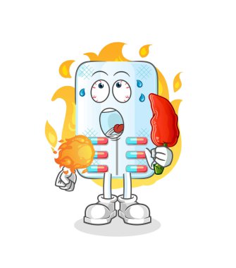 İlaçlar sıcak kırmızı biber maskotu yer. çizgi film vektörü