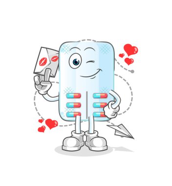 İlaçlar aşk mektubu illüstrasyonunu tutar. karakter vektörü