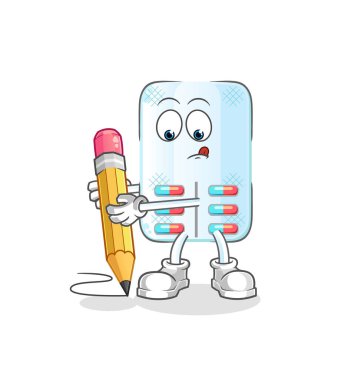 İlaç kalemle yazılır. çizgi film maskotu vektörü
