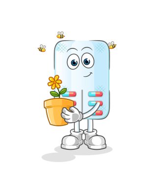 Çiçek saksısı ile ilaç. karakter vektörü