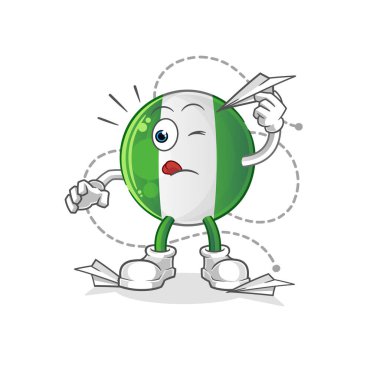 Kağıttan uçak karakterli Nijerya bayrağı. çizgi film maskotu vektörü