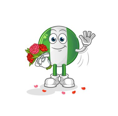 Buket maskotlu Nijerya bayrağı. çizgi film vektörü