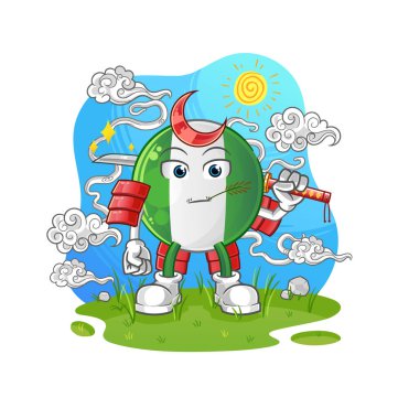 Nijerya bayrağı samuray çizgi filmi. çizgi film maskotu vektörü