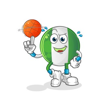 Nijerya bayrağı basket topu maskotu oynuyor. çizgi film vektörü