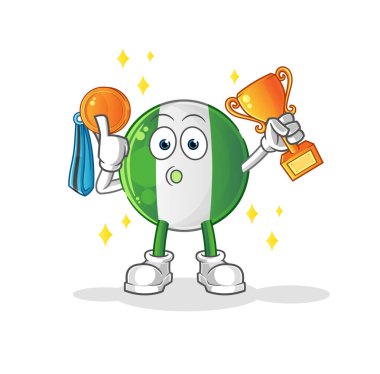 Trophie 'li Nijeryalı bayrak sahibi. çizgi film karakteri