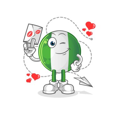 Nijerya bayrağında aşk mektubu illüstrasyonu var. karakter vektörü