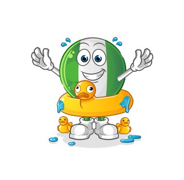 Ördek şamandıralı Nijerya bayrağı. çizgi film maskotu vektörü