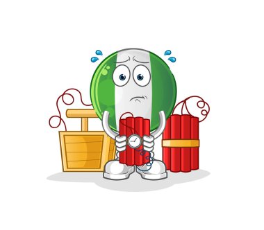 Nijerya bayrağında dinamit karakteri var. çizgi film maskotu vektörü