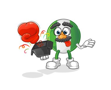 Nijerya bayrağı şaka eldiveni kutuda. çizgi film maskotu