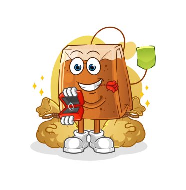 Çay poşeti yüzükle evlenme teklif et. çizgi film maskotu vektörü