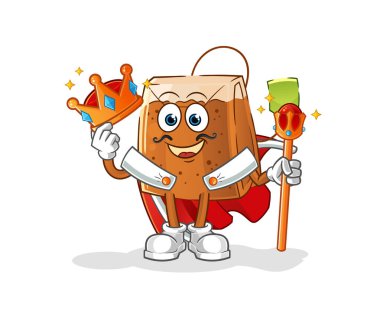 Çay poşeti kral vektörü. çizgi film karakteri