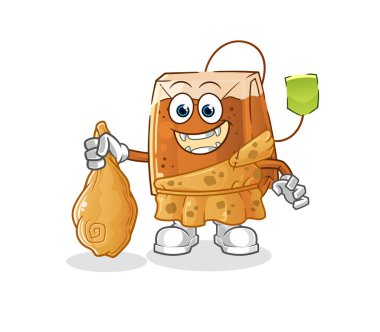 Çay poşeti eski bir çizgi film. çizgi film maskotu vektörü