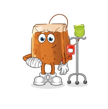 Serum illüstrasyonunda çay poşeti hasta. karakter vektörü