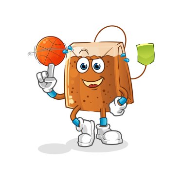 Çay poşeti top maskotu oynuyor. çizgi film vektörü