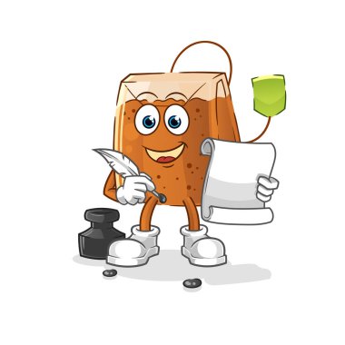 Çay poşeti yazar vektörü. çizgi film karakteri