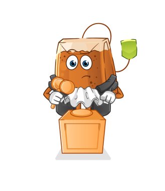 Çay poşeti yargıcının elinde tokmak var. karakter vektörü