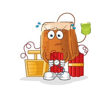 Çay poşetinde dinamit karakteri var. çizgi film maskotu vektörü