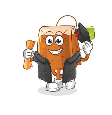 Çay poşeti mezuniyet vektörü. çizgi film karakteri