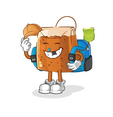 Çay poşeti okul vektörüne gidiyor. çizgi film karakteri