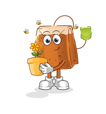 Saksılı çay poşeti. karakter vektörü