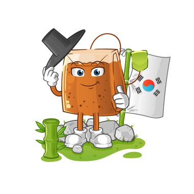 Çay poşeti Koreli karakter. çizgi film maskotu vektörü