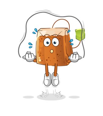 Çay poşeti ip atlama egzersizi. karakter vektörü