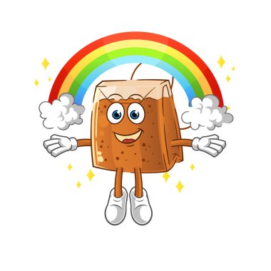 Gökkuşaklı çay poşeti. çizgi film vektörü