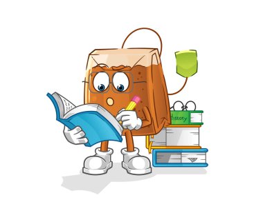 Çay poşeti maskot çalışıyor. çizgi film vektörü