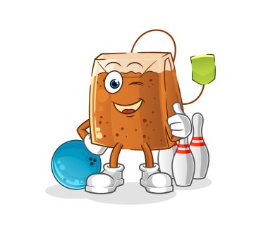 Çay poşeti bowling oynuyor. karakter vektörü