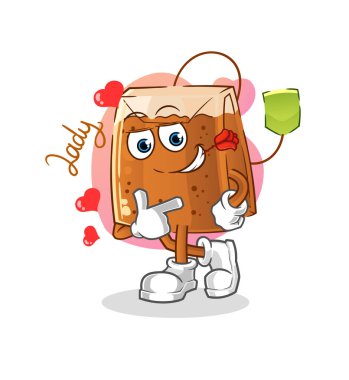 Çay poşeti resimle flört ediyor. karakter vektörü