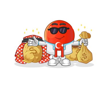 Türk bayrağı zengin Arap maskotu. çizgi film vektörü