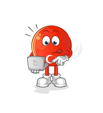 Laptop maskotlu Türk bayrağı. çizgi film vektörü