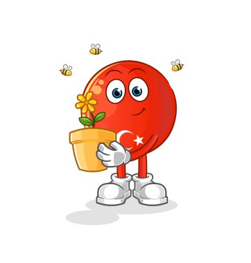 Çiçek saksılı Türk bayrağı. karakter vektörü