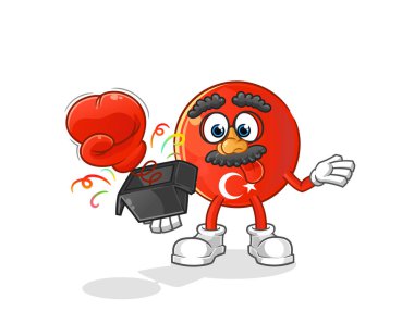 Kutuda Türk bayrağı şakası eldiveni var. çizgi film maskotu