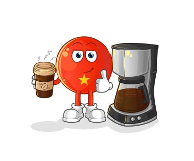 Vietnam bayrağı kahve illüstrasyonu içiyor. karakter vektörü