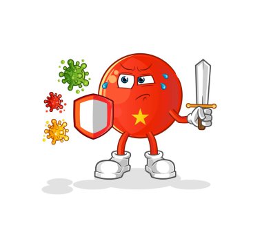 Virüs çizgi filmine karşı Vietnam bayrağı. çizgi film maskotu vektörü