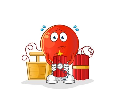 Vietnam bayrağında dinamit karakteri var. çizgi film maskotu vektörü