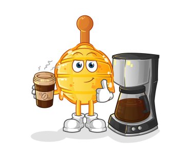 Ahşap ballı abur cubur kahve illüstrasyonu içiyor. karakter vektörü