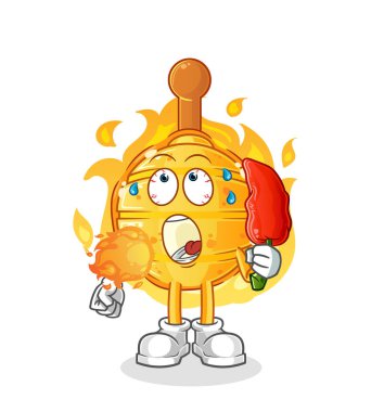 Tahta ballı balık, sıcak kırmızı biberli maskot yer. çizgi film vektörü