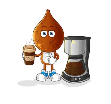 Yılan meyveli çizgi film karakteri kahve resimlerini içiyor. karakter vektörü