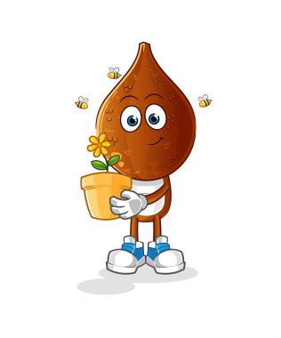 Çiçek saksısıyla yılan başı çizgi filmi. karakter vektörü