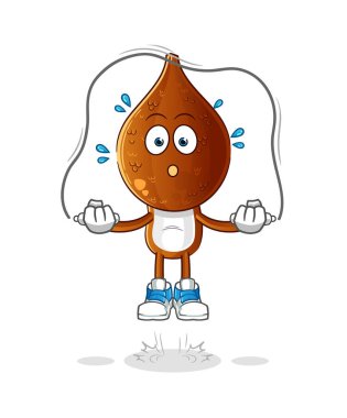 Yılan başlı çizgi film karakteri ip atlama egzersizi. karakter vektörü