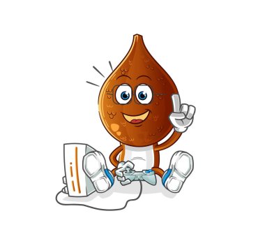 Yılan meyvesi kafalı çizgi film video oyunları oynuyor. çizgi film karakteri