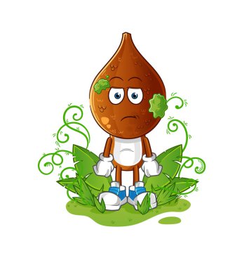 Yılan meyvesi kafalı çizgi film çok uzun bir maskot bekliyor. çizgi film vektörü