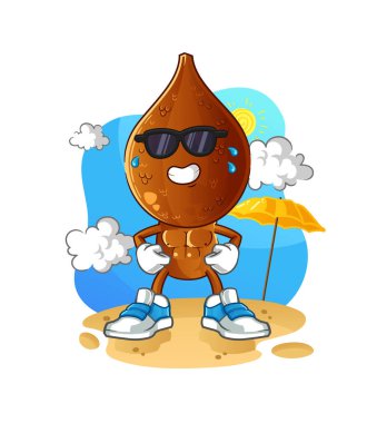 Yılan meyvesi kafalı çizgi film karakteri yazın güneşleniyor. karakter vektörü