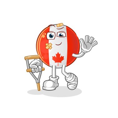 Topallayan sopayla Kanada bayrağı hastalandı. çizgi film maskotu vektörü